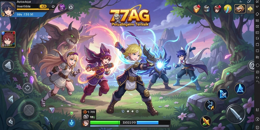 Tangkapan layar dari gameplay 77AG yang menampilkan aksi seru karakter Anime.