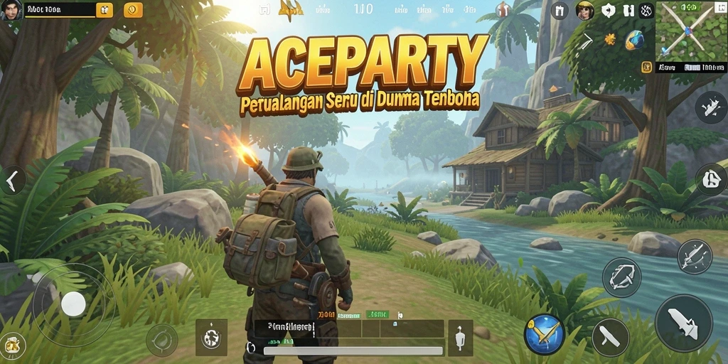 Screenshot gameplay ACEPARTY dengan petualangan seru di dunia terbuka.