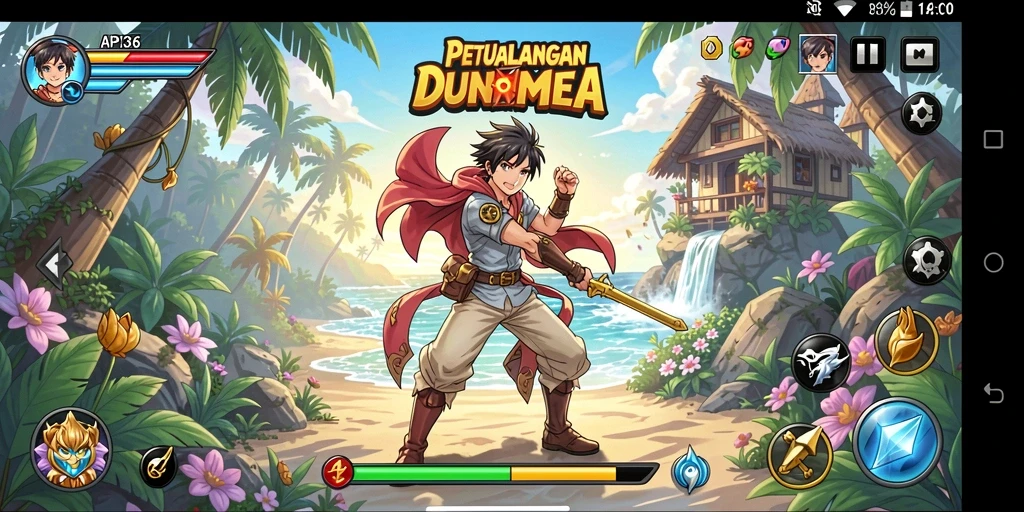 Screenshot gameplay API36 yang menunjukkan aksi seru dan karakter anime.