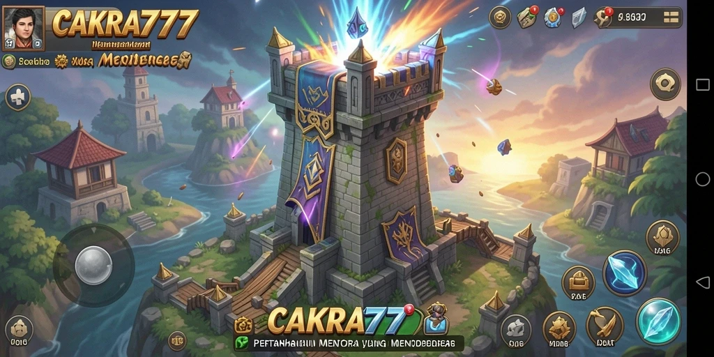 Tangkapan layar menampilkan aksi gameplay menara pertahanan yang intens.
