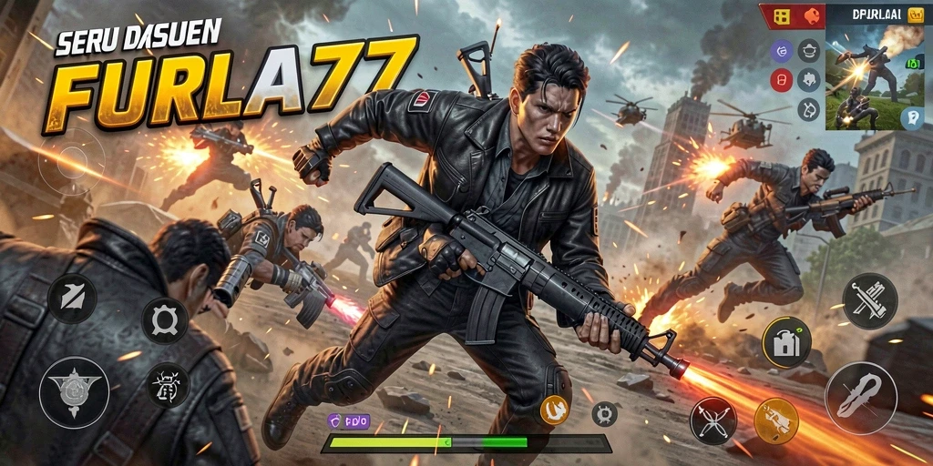 Screenshot gameplay <strong>FURLA77</strong> yang menunjukkan aksi dinamis dan pertempuran intens.