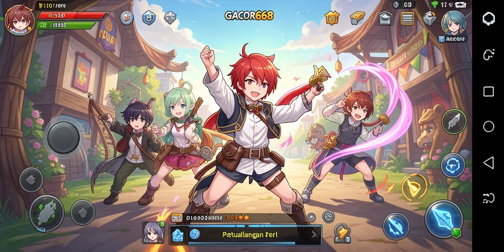 Tampilan gameplay GACOR668 yang penuh aksi dan karakter anime menarik.