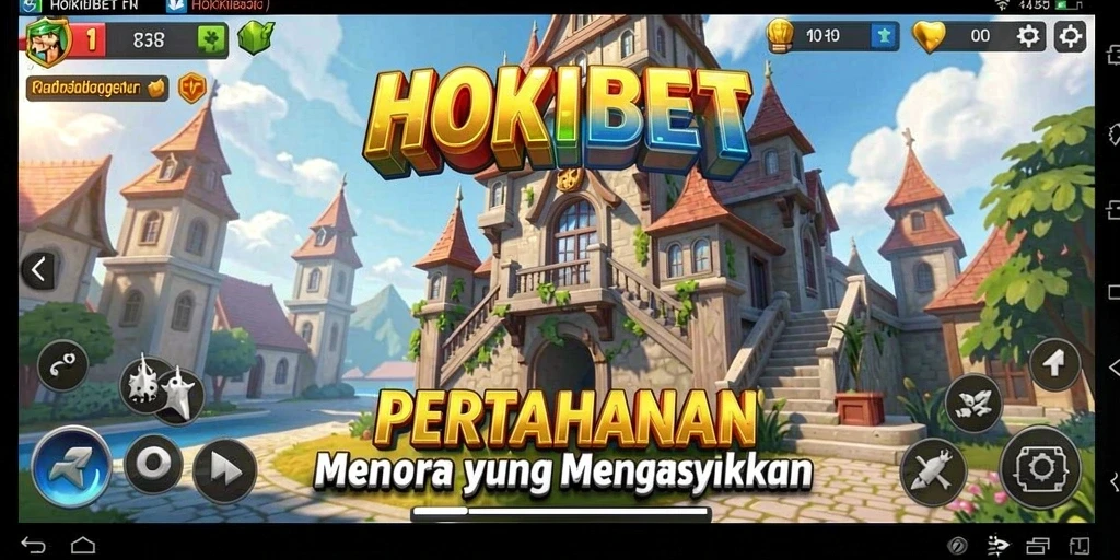 Screenshot gameplay HOKIBET yang menampilkan aksi pertahanan menara yang intens.