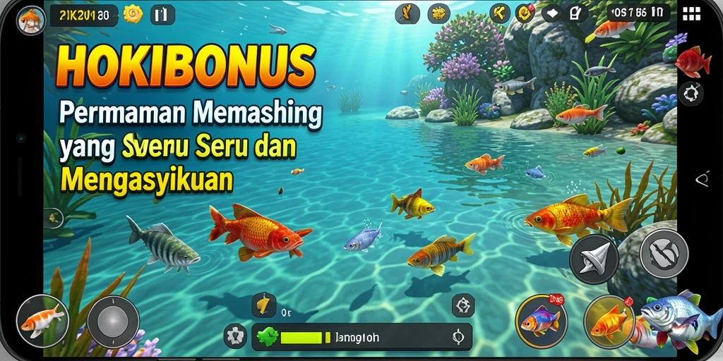 Tampilan gameplay HOKIBONUS saat menangkap ikan besar di laut.