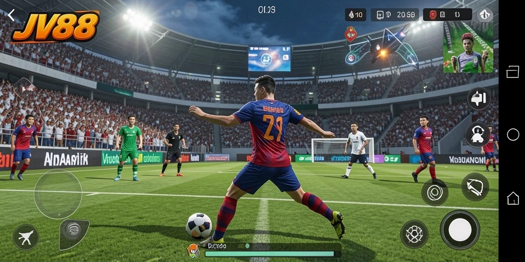 Screenshot utama JV88 menampilkan aksi penuh adrenalin dalam pertandingan olahraga.