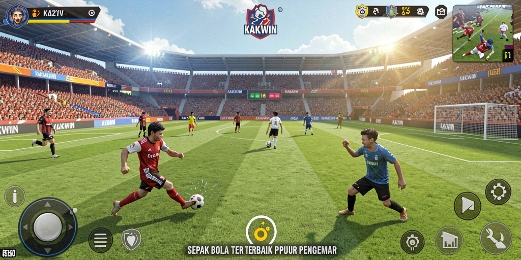 Screenshot KAKWIN menampilkan pertandingan sepak bola yang mendebarkan.