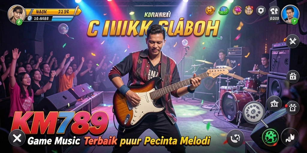 Screenshot menunjukkan pemain sedang asyik bermain musik dengan efek visual menarik.
