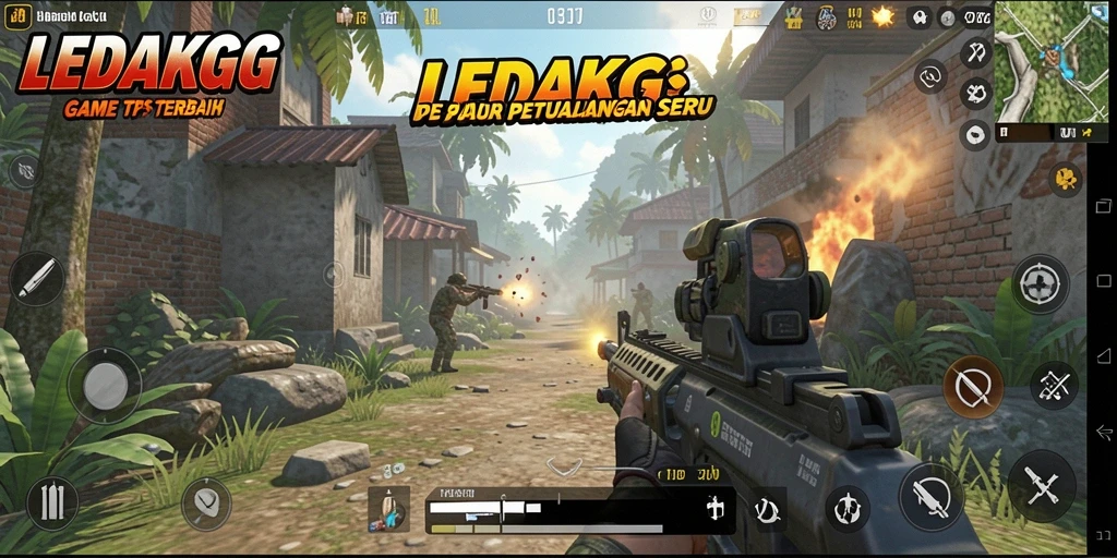 Tampilan gameplay LEDAKGG dengan aksi tembak-menembak yang seru.