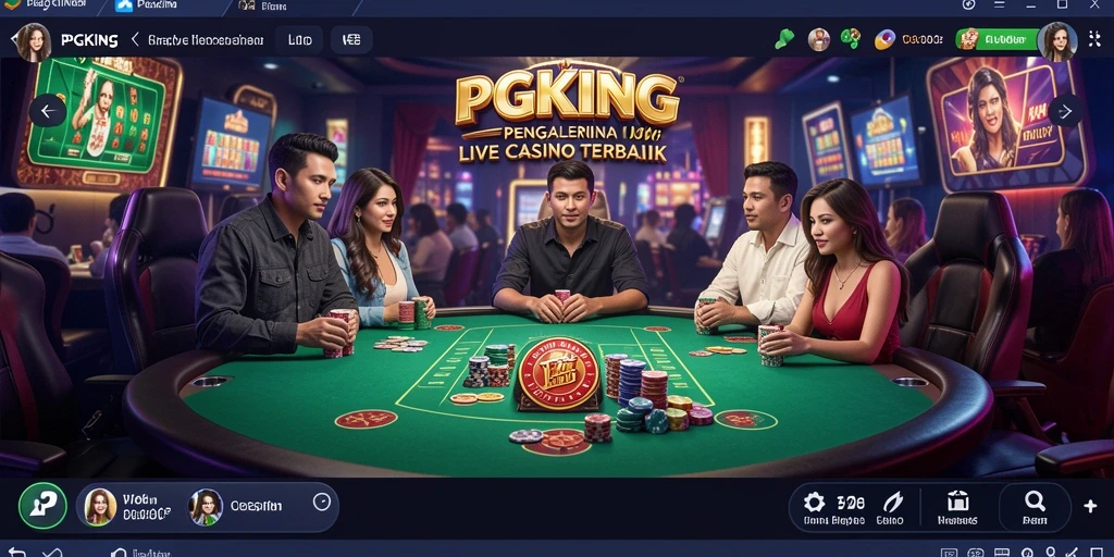 Screenshot gameplay PGKING dengan dealer profesional dan suasana kasino nyata.