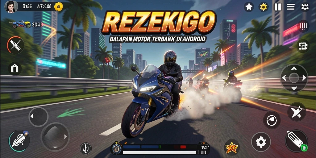 Tampilan gameplay balapan motor yang mendebarkan di REZEKIGO.