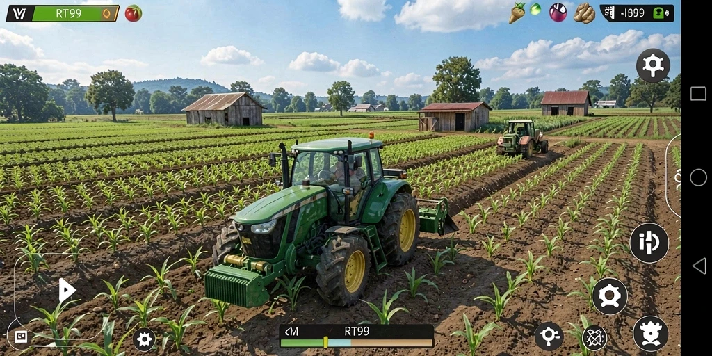 Screenshot gameplay RT99 menampilkan aktivitas bertani yang seru dan interaktif.