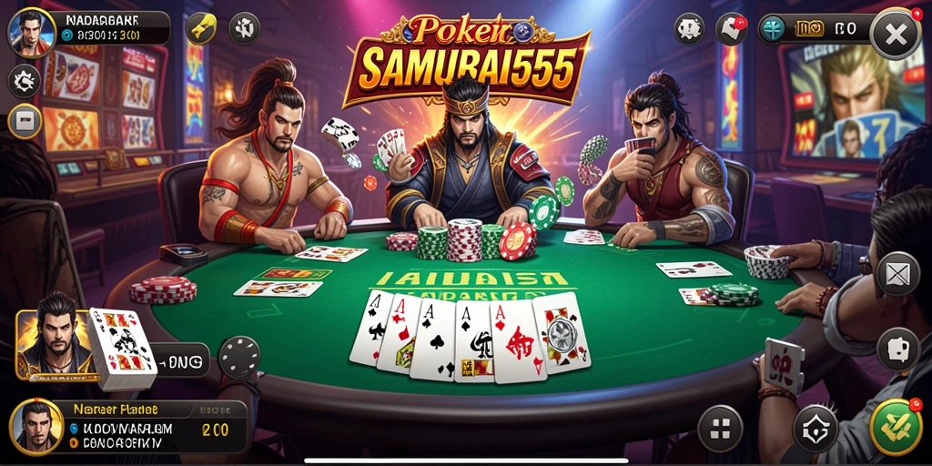 Screenshot gameplay SAMURAI555 menampilkan aksi Poker seru.