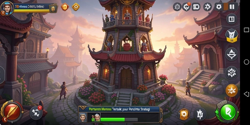 Tangkapan layar gameplay menunjukkan strategi menara di TOPDOMINO.