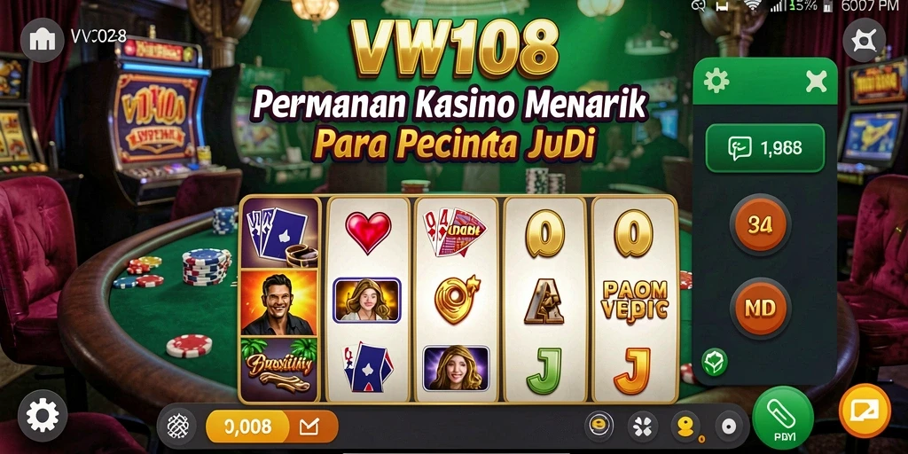 Screenshot utama VW108 menunjukkan gameplay seru dalam suasana Kasino.