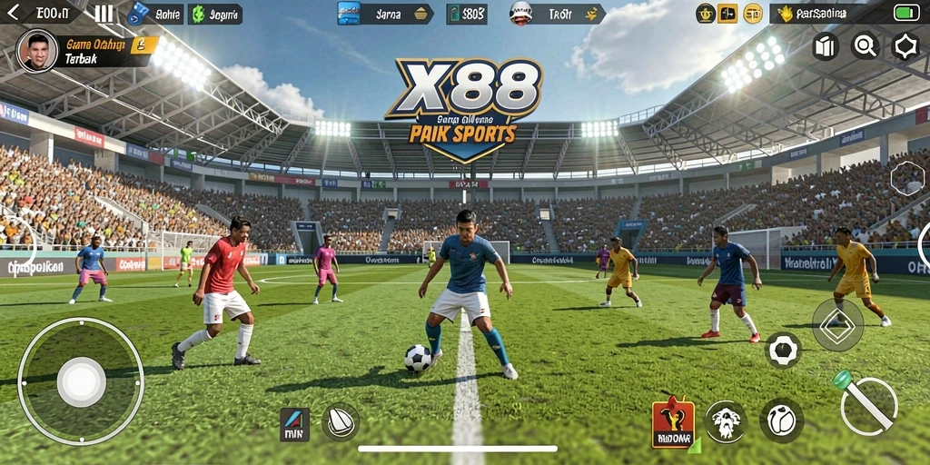 Gameplay X88 menampilkan aksi olahraga yang mendebarkan dan kompetitif.